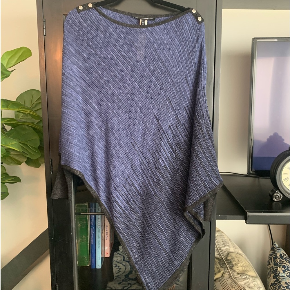 Women’s Navy Blue Button-Accent Poncho Sweater